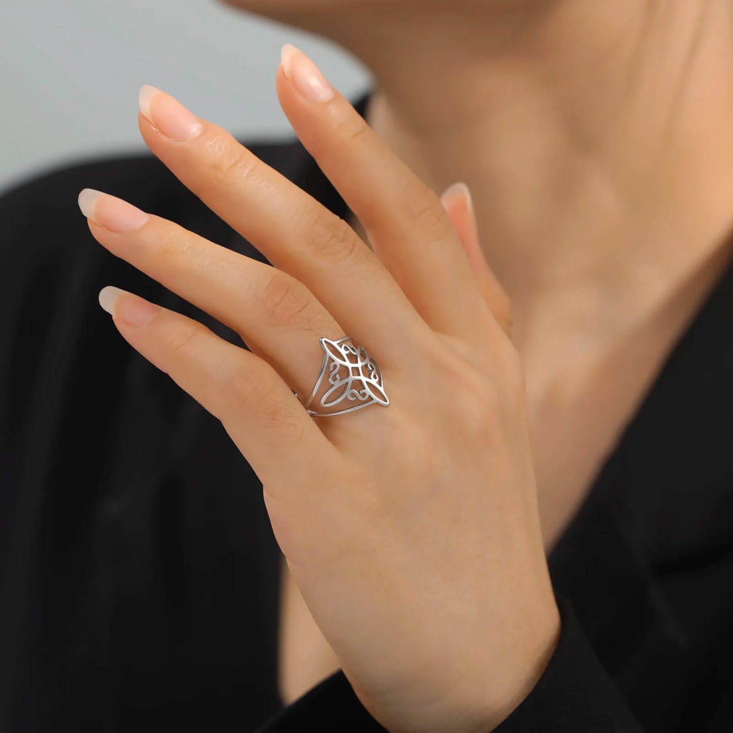 LIKGREAT Witch Knot Ring for Women Men Hollow Stainless Steel Finger Rings Celtic Vintage Amulet Protection Couple Jewelry Gifts