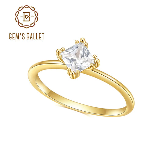GEM'S BALLET 925 Sterling Silver Moissanite Ring 0.8CTW PRINCESS CUT D Color Moissanite Solitaire Engagement Ring For Women