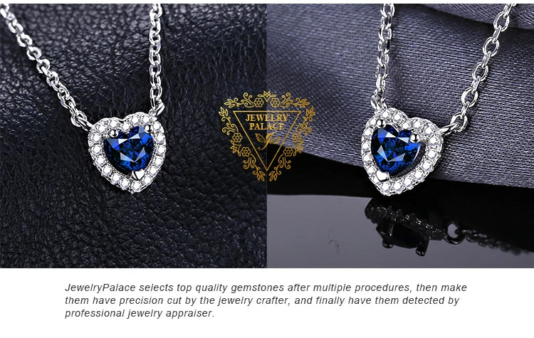 JewelryPalace Heart Created Blue Sapphire 925 Sterling Silver Pendant Necklace for Woman Gemstone Fine Jewelry Fashion Gift 45cm