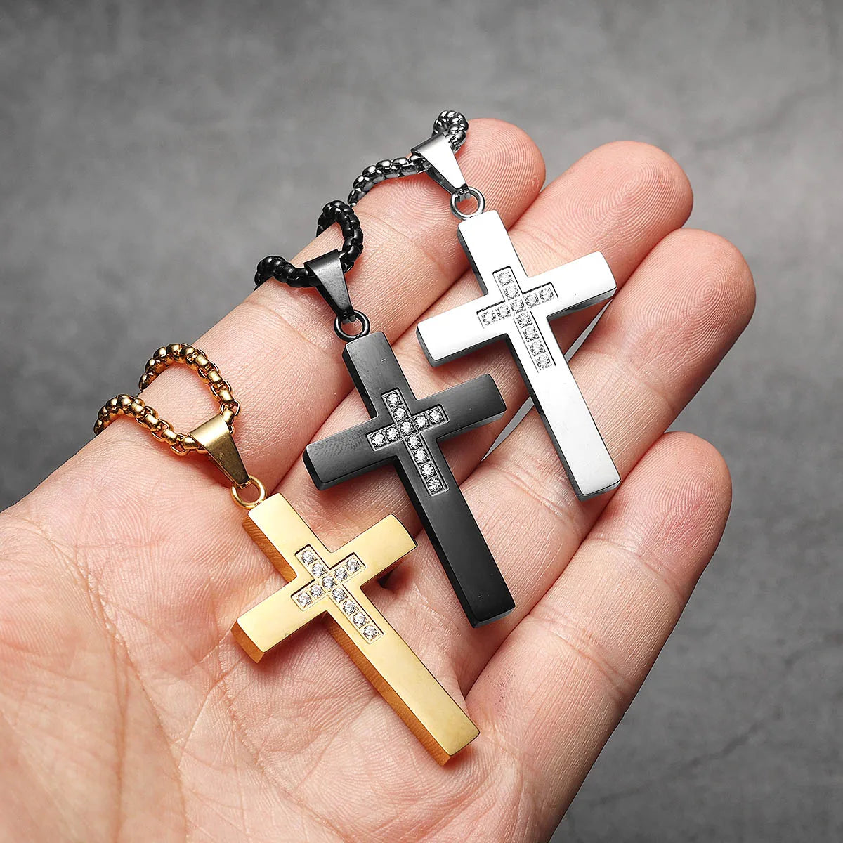 Cross Simple Gemstone Stainless Steel Men Necklaces Pendant Chain Punk For Women Fashion Jewelry Gifts Wholesale Dropshiping