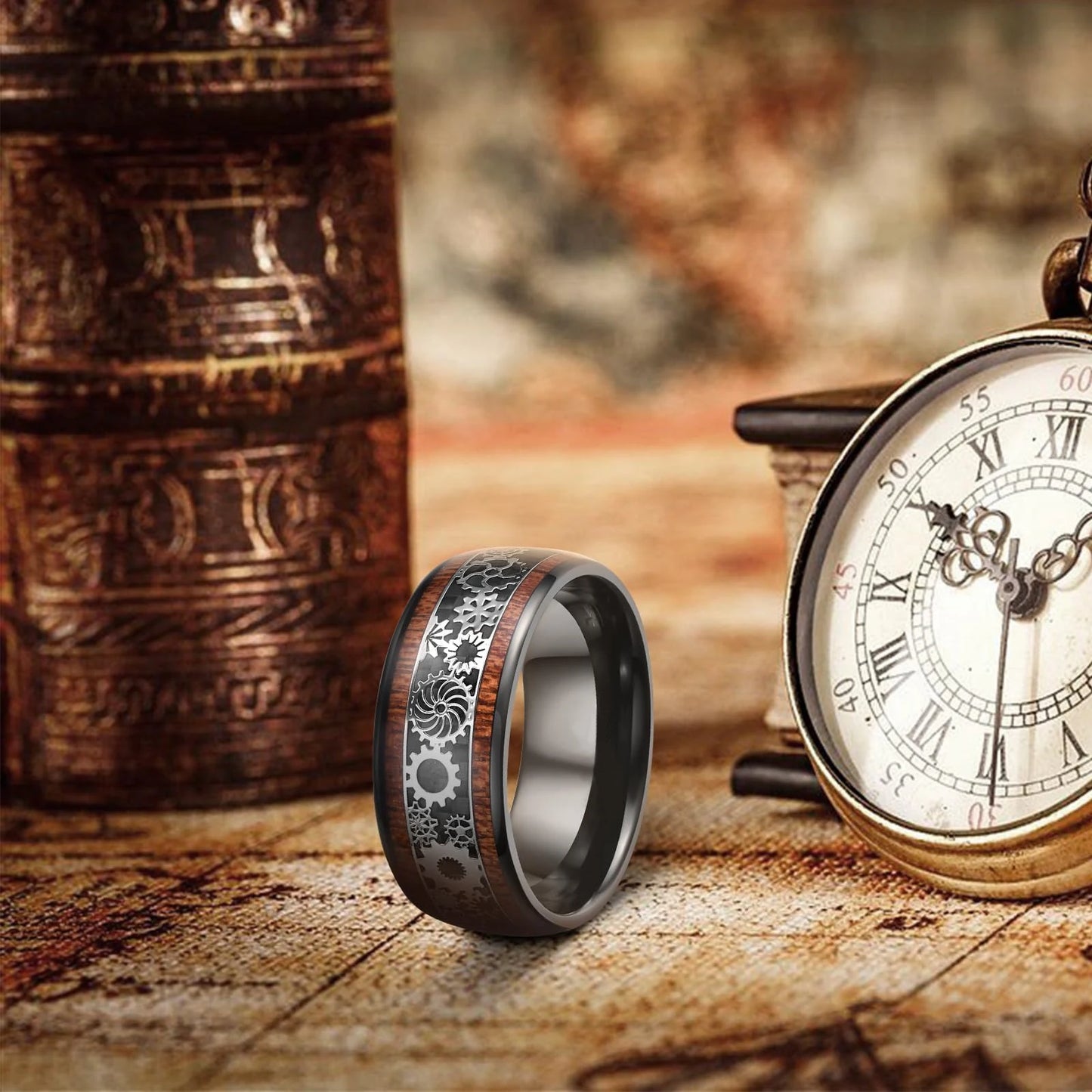 Fashion Steampunk Men Stainless Steel Gear Wheel Rings Inlay Blue Carbon Fiber Rings For Men Punk Wedding Jewelry Drop shipping