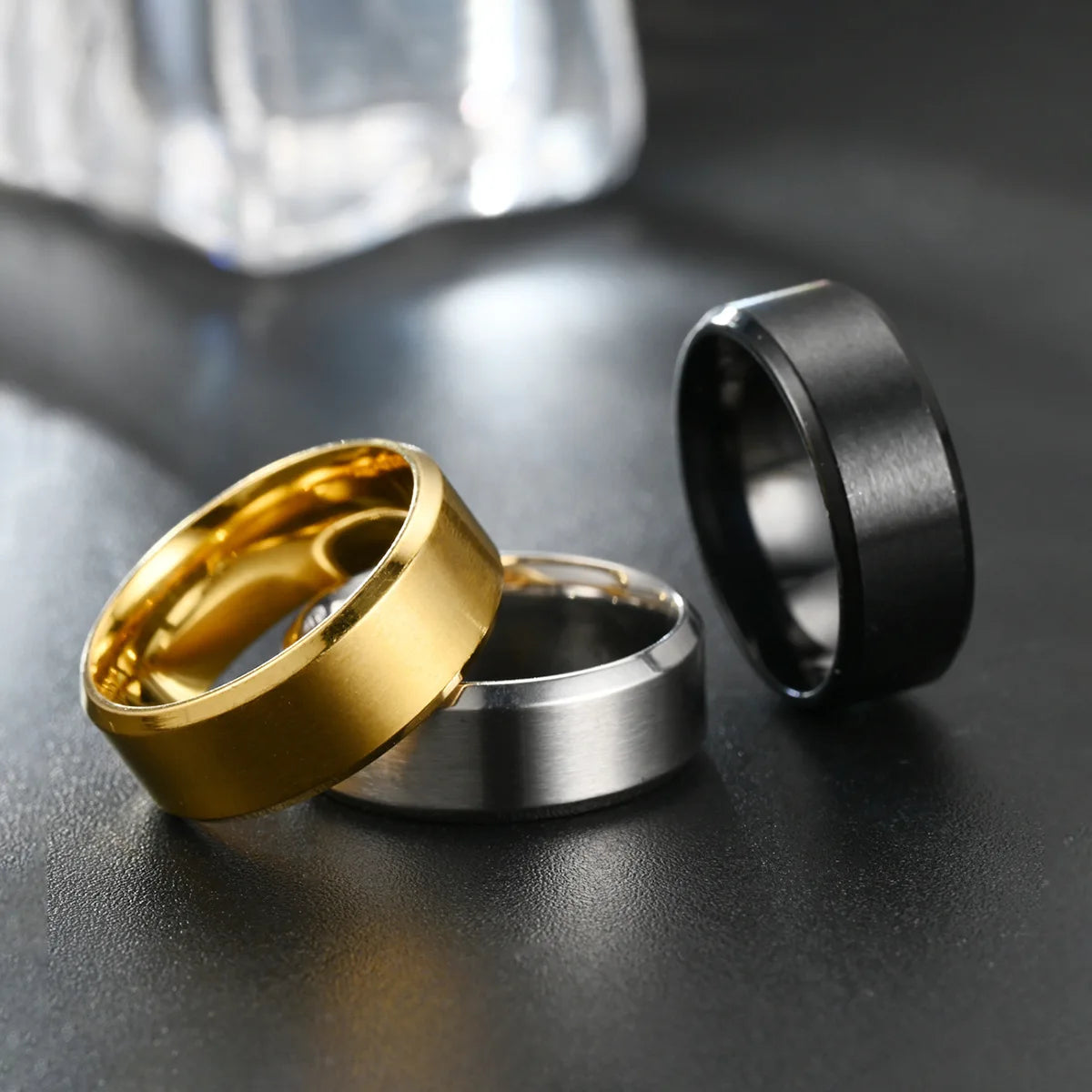Classic 8mm Stainless Steel Men Rings Rose Gold Color Brushed Surface Wedding Band Unisex Engagement Jewelry Gifts Drop Shipping