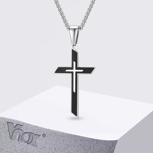 Vnox Simple Cross Pendant Necklace for Men Boys, Trendy Stainless Steel Box Chain Necklaces, Religious Talisman Anniversary Gift