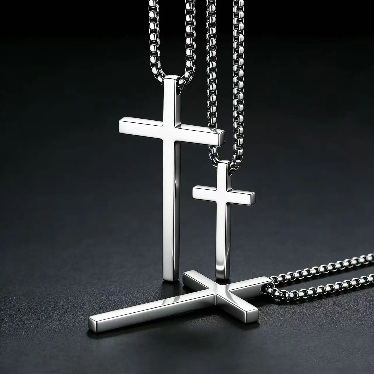 HNSP 316L Stainless Steel Cross Pendant Chain Necklace For Men Unisex Simple Style Large Medium Small Size Waterproof Jewelry