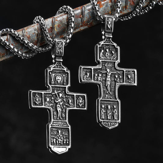 Cross Jesus Amulets Carving Stainless Steel Men Necklaces Pendant Chain Punk For Women Fashion Jewelry Gifts Wholesale