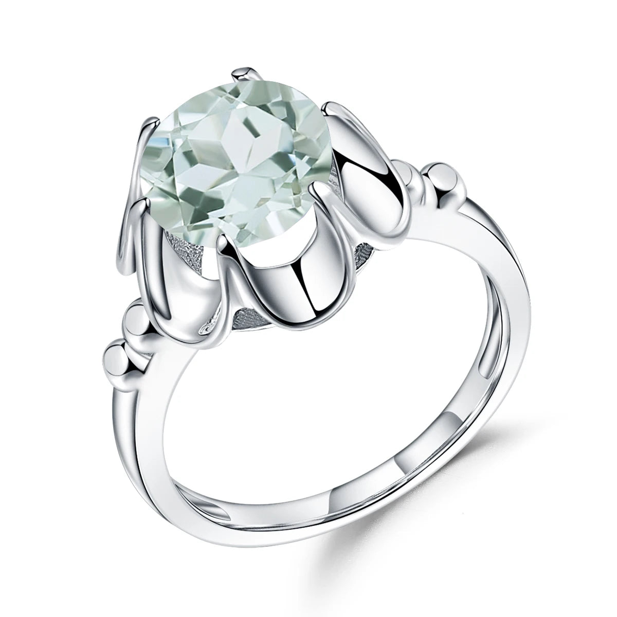 GEM'S BALLET 2.73Ct Natural Green Amethyst Engagement Ring For Women 925 Sterling Silver Gemstone Finger Rings Fine Jewelry Light Yellow Gold Color Green Amethyst