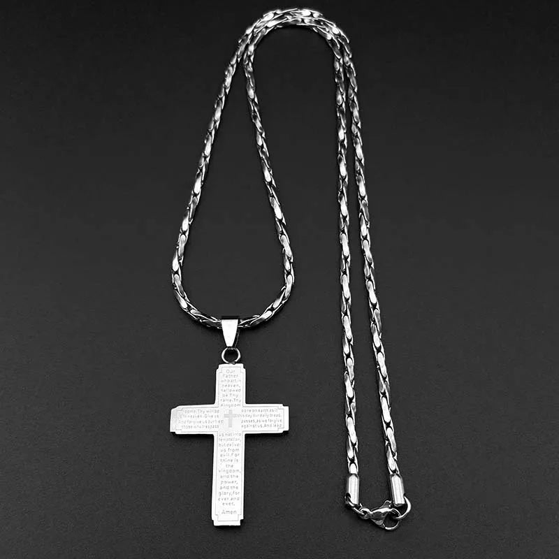 Christian Bible Jesus Cross Chain Necklace Stainless Steel Pendant Necklaces for Women Men Religious Prayer Amulet Jewelry Gift