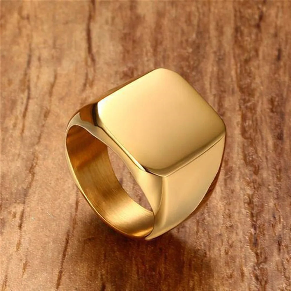 Fashion Men Black Smooth Stainless Steel Rings Glossy Signet Square Finge Rings Hiphop Punk Male Wedding Party Jewelry Wholesale