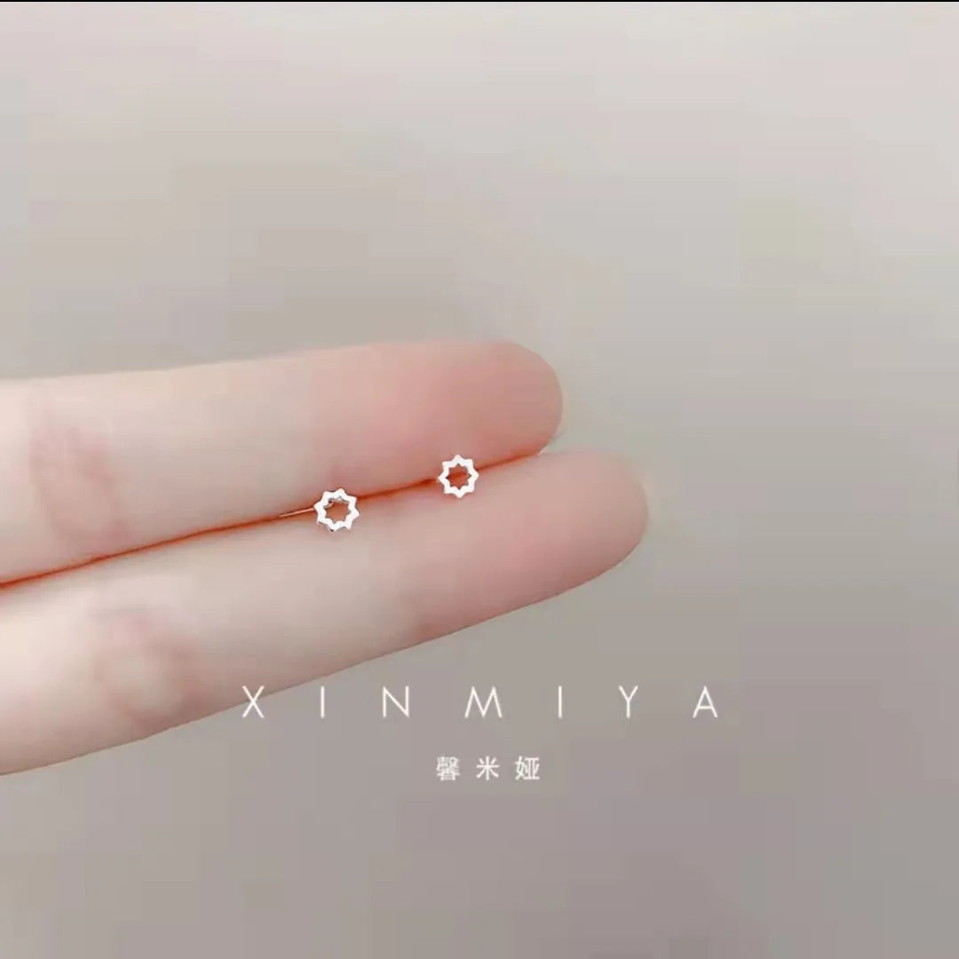 Tiny Minimalist Silver Plated Korean Mini Small Heart Stars Stud Earrings for Women Student Teen Simple Ear Piercing Jewelry