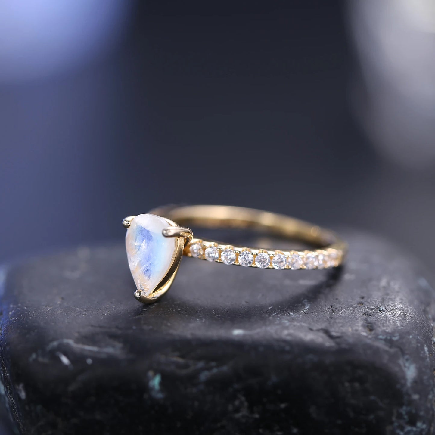 GEM'S BALLET June Birthstone Vintage Pear Shaped Milky Blue Moonstone Engagement Ring 925 Sterling Silver Dainty Promise Ring