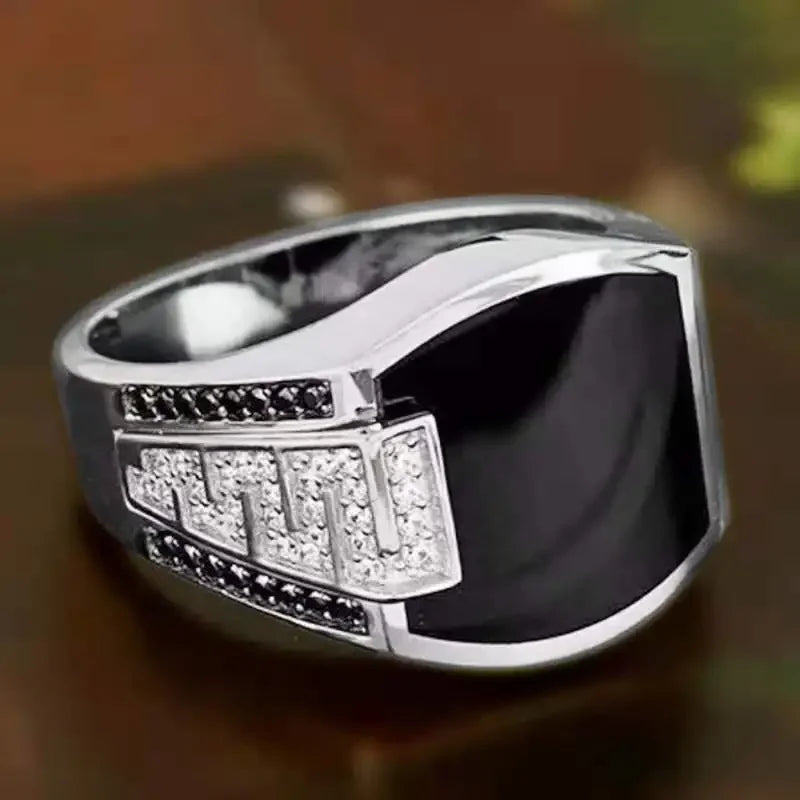 New Retro Handmade Turkish Rings for Men Vintage Double Swords Black Zircon Rings Punk 2024 Trendy Islamic Religious Muslim