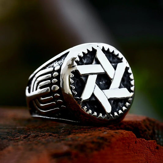 Fashion Retro Star of David Ring Punk Hip Hop Stainless Steel Men Woman Hexagram Ring Motorcycle Amulet Jewelry Gift Wholesale