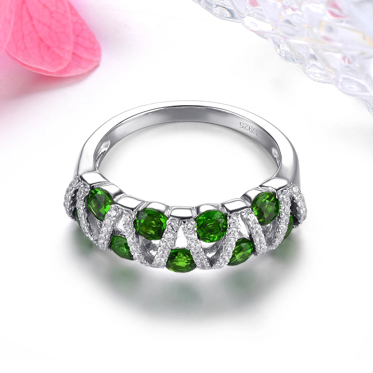 Natural Chrome Diopside Solid Sterling Silver Rings 1.5 Carats Gemstone Women Romantic Elegant S925 Fine Jewelrys Daily Style