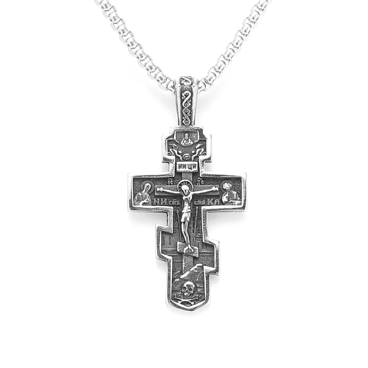 Jesus Cross Pendant Vintage 316L Stainless Steel Men Necklace Retro Chain Religion Rock Belief for Friend Male Jewelry Best Gift