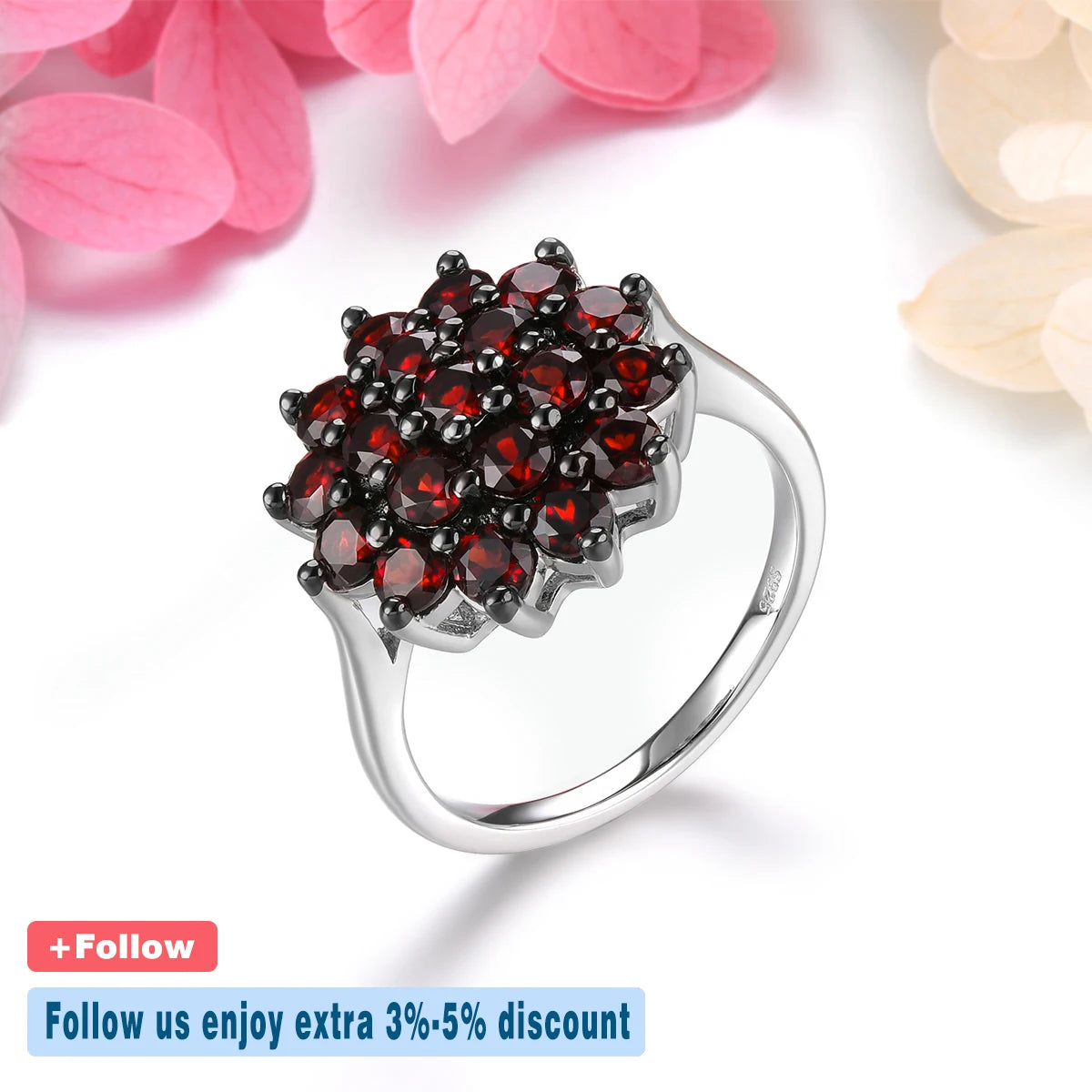 Natural Genuine Red Garnet Sterling Silver Rings 2.9 Carats Classic Elegant Fine Jewelrys Design Women Birthday Anniversary