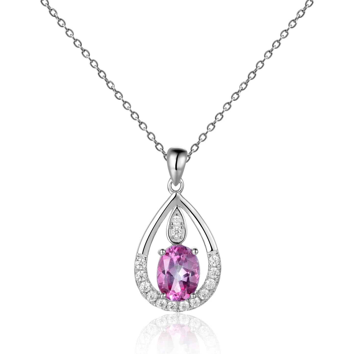 Gem's Ballet December Birthstone Topaz Necklace 6x8mm Oval Pink Topaz Pendant Necklace in 925 Sterling Silver with 18" Chain Pink Topaz