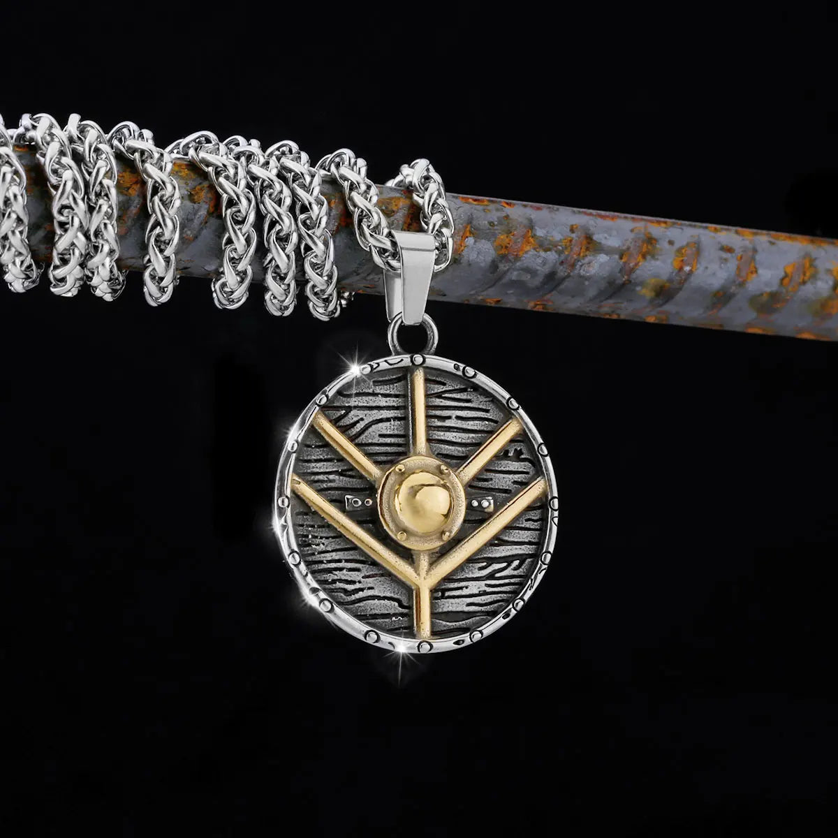 Nordic Totem Amulet Rune Necklace Retro Geometric Pattern Stainless Steel Jewelry Viking Punk Pendant Men's Fashion Jewelry Gift