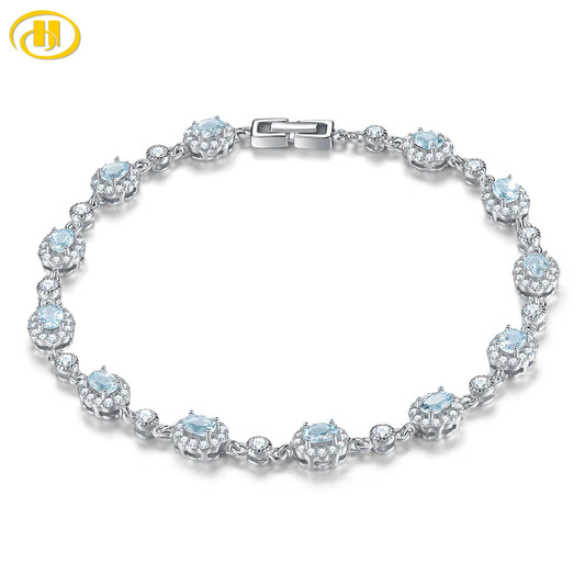 Natural Aquamarine Sterling Silver Bracelet S925 Women Jewelry 2.9 Carat Genuine Gemstone Light Blue Classic Style Birthday Gift