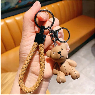 Cartoon doll bear keychain Brown Bear Couples Gift Key Chain Animal Doll Key Ring Weave Car Decoration Pendant Brown