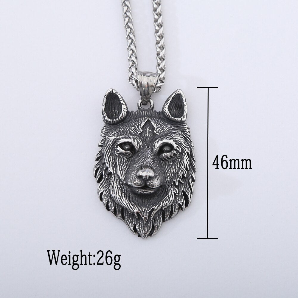 Retro Viking Wolf Necklace For Mens Chain Punk Fashion Street Style Wolf Head Stainless Steel Necklace Pendant Jewelry Gift