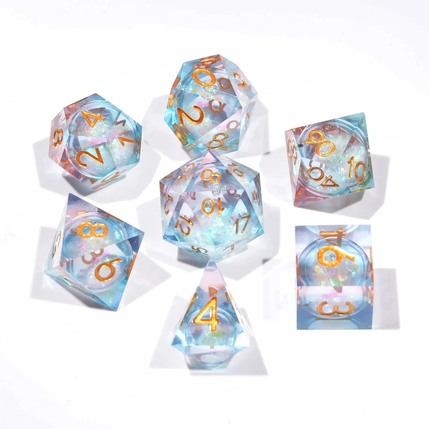 1-7pcs Quick Sand Series DND Solid Resin Dice Set Gold Word Multi-sided Polyhedral Dice for D&D Game COC Role Playing RPG D6~D20