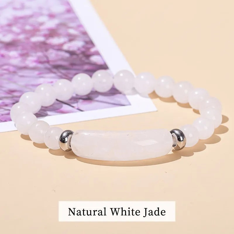 JD Natural Stone Tiger Eye Amethyst Rectangle Bar Charm Bracelet Women Men Healing Stone Powder Crystal Rough Chakra Jewelry