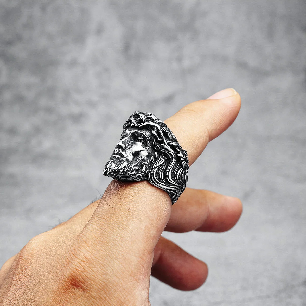 316L Stainless Steel Men Ring Christian Jesus Face Rings Religion Amulet Punk Rock for Male Biker Boyfriend Jewelry Best Gift