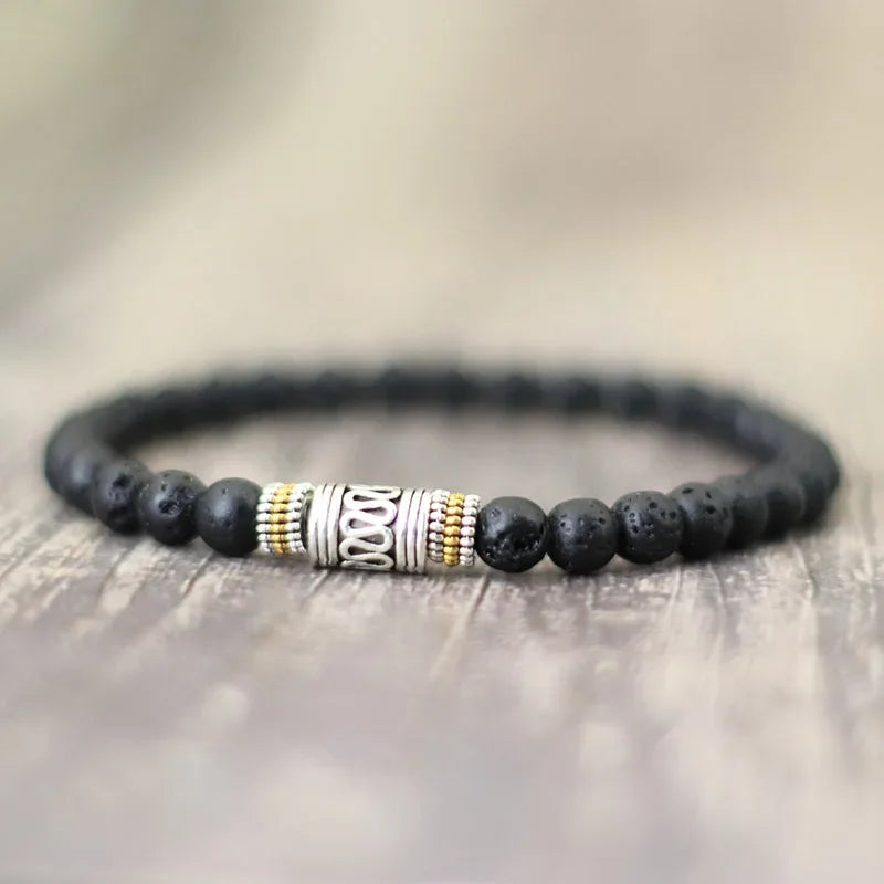 Noter Mantra Bracelet For Men 6mm Howlite Lava Tiger Eyes Beads Braslet Viking Accessories Pulseras Para Hombre Tibet Braclet