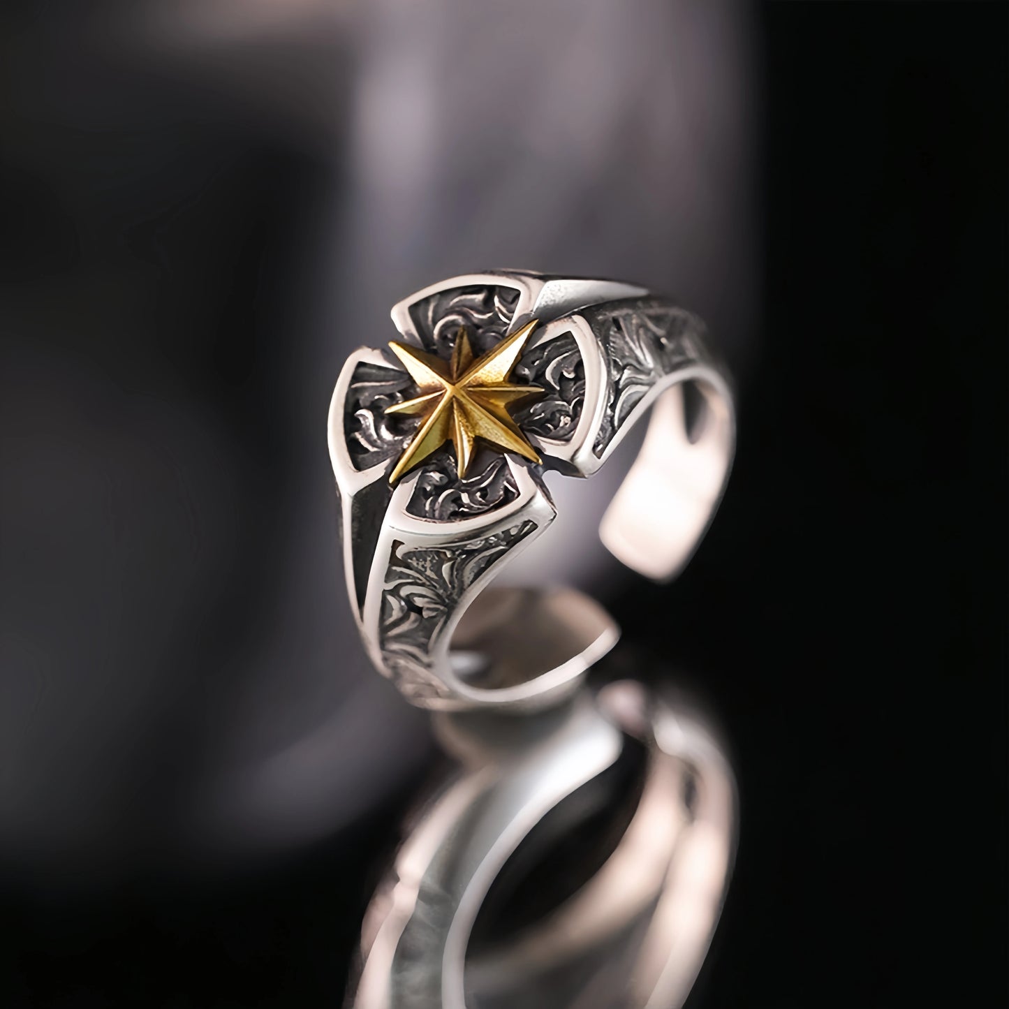 Retro Polaris North Star Adjustable Open Ring For Men Punk Gothic Edgy Copper Jewelry Unisex Accessories Good Fortune Love Gift