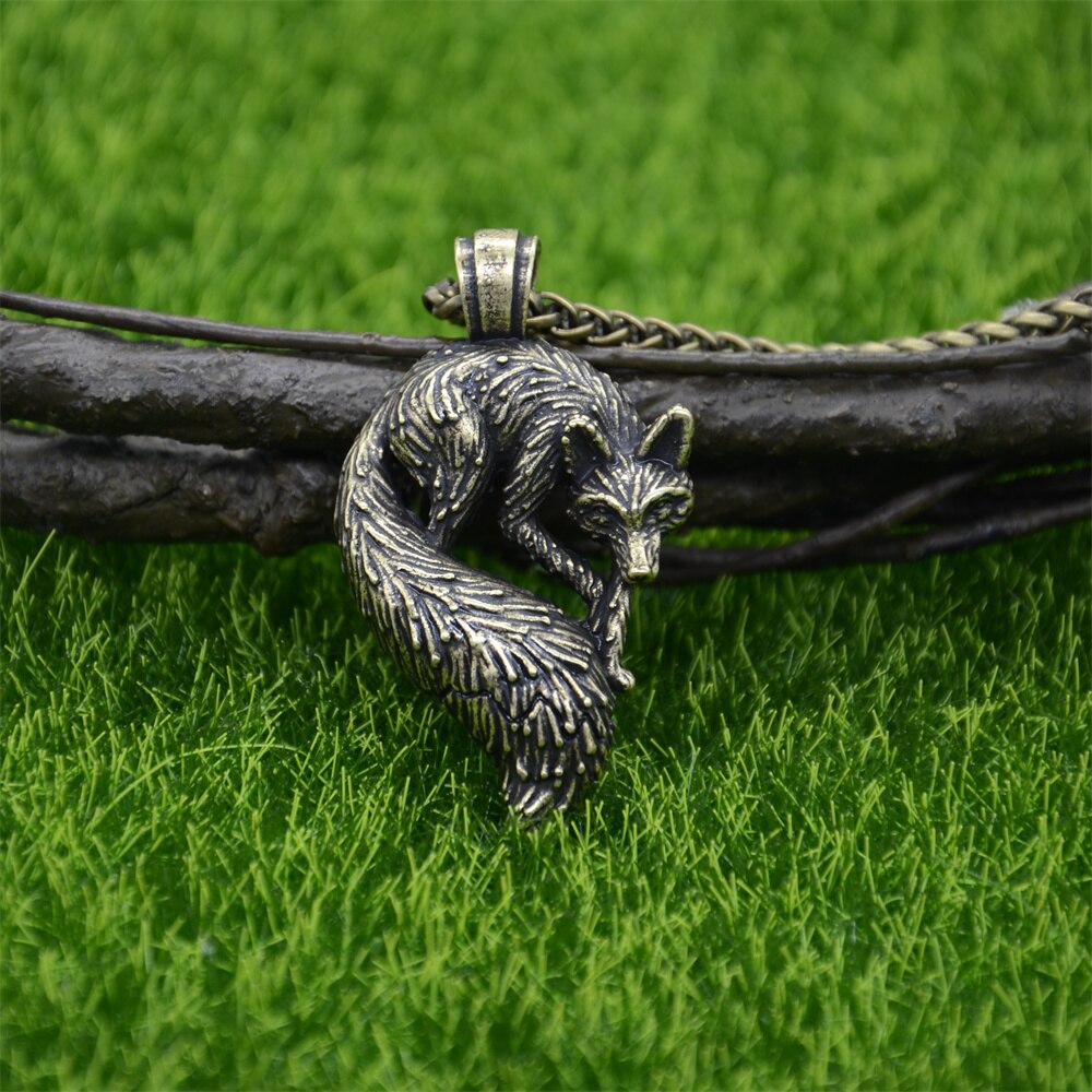 Slavic Fox Pendant Animal Viking Jewelry Necklace Men Accessories Goth Jewlery Metal Chain Bronze