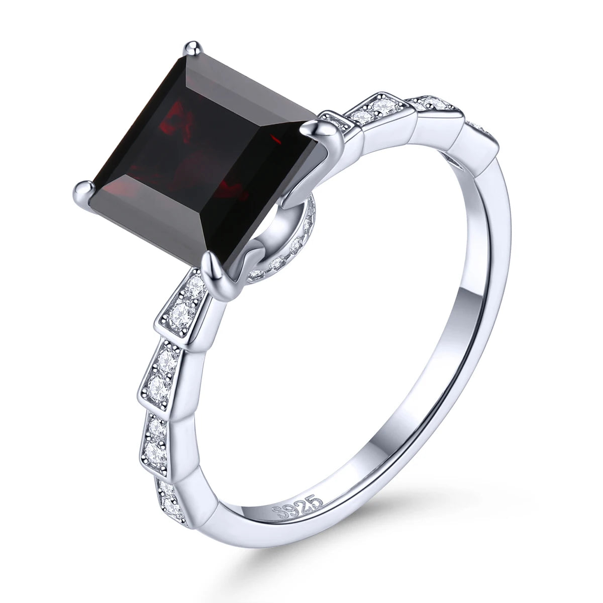 Natural Black Garnet Sterling Silver Rings 1.2 Carats Genuine Gemstone Square Classic Fine Jewelry S925 Anniversary Christmas Black Garnet