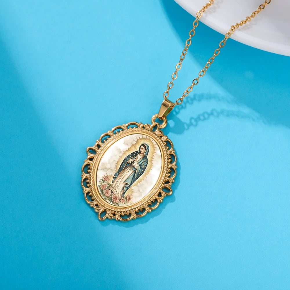 Our Lady of Guadalupe Necklace Catholic Virgin Mary Pendant Religious Faith Pray Protection Amulet Stainless Steel Jewelry