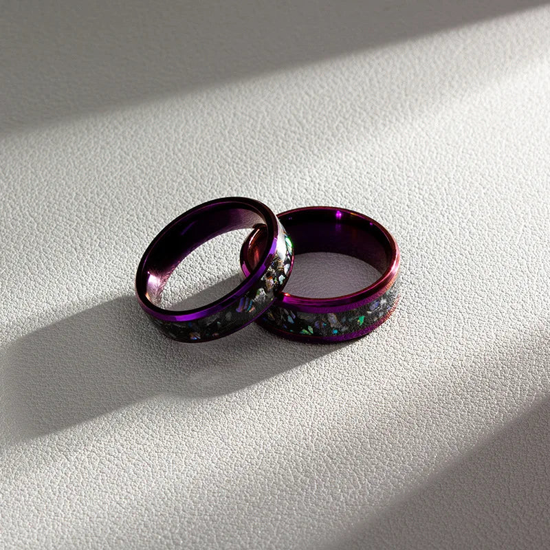 Fashion 8mm Purple Stainless Steel Rings For Men Women Inlay Colorful Abalone Shell Rings Men Wedding Band Jewelry Drop Shipping