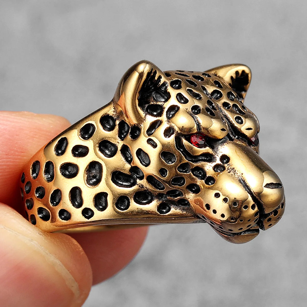 Leopard Ring Stainless Steel Men Jaguar Rings Wild Animal Punk Rock for Male Party Jewelry Halloween Accessories