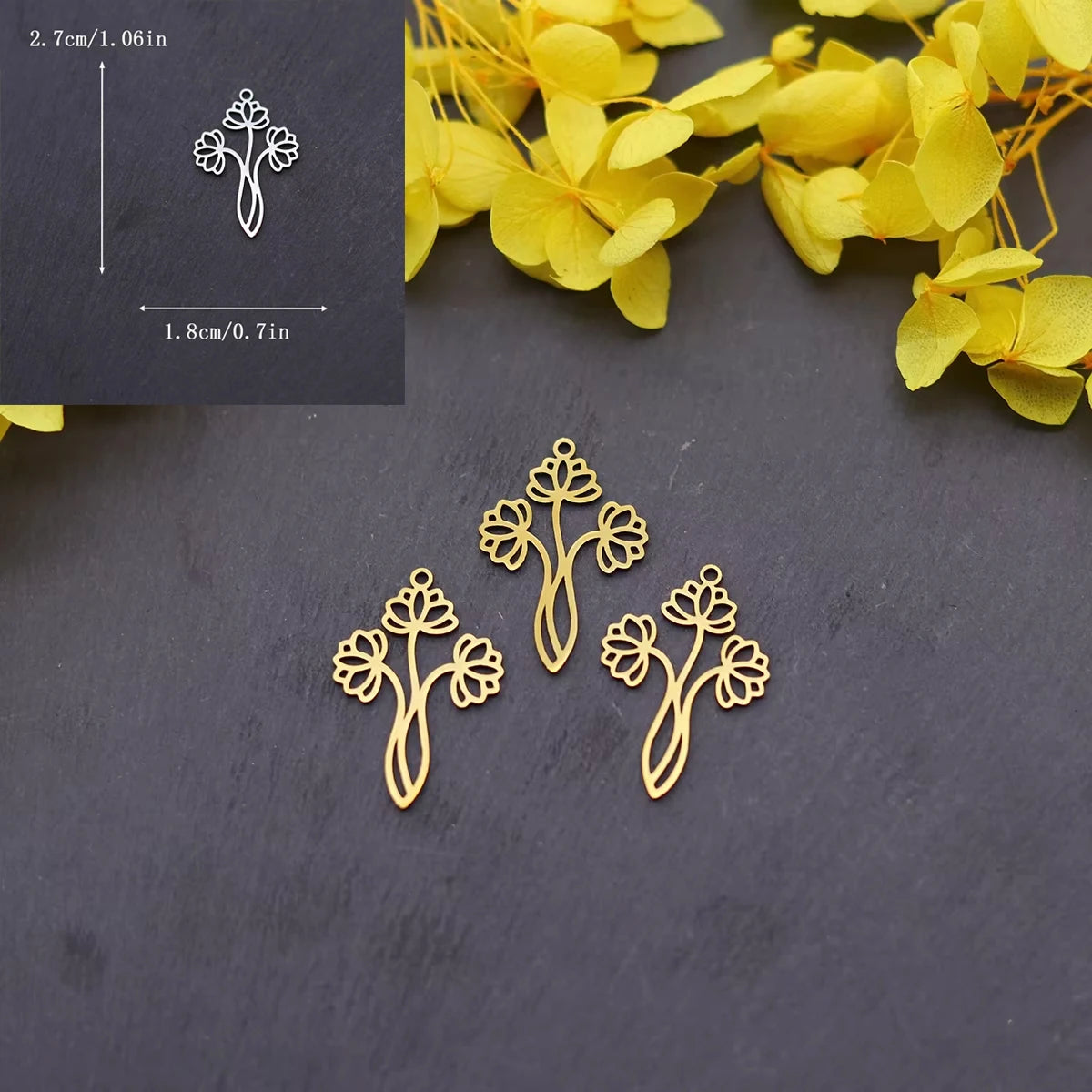 3pcs Lotus Flower Charms Pendant Stainless Steel Lotus Pendants Necklace For DIY Jewelry Making Handmade Valentine's Day Gift