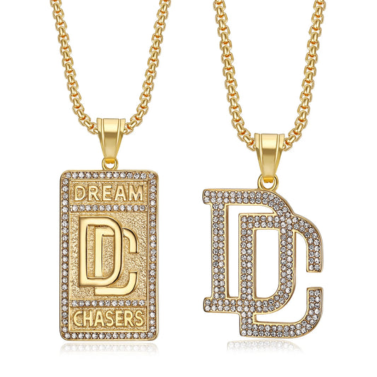 Unisex Stainless Steel 18K Gold Plated Rhinestone Pendant Hip Hop Cubic Zirconia Necklace for Party
