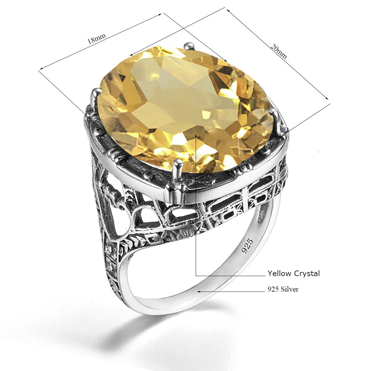 Real 925 Silver Women Amethyst Gemstone Ring Wedding Rings Handmade Processing Victorian Antique Jewelry Citrine