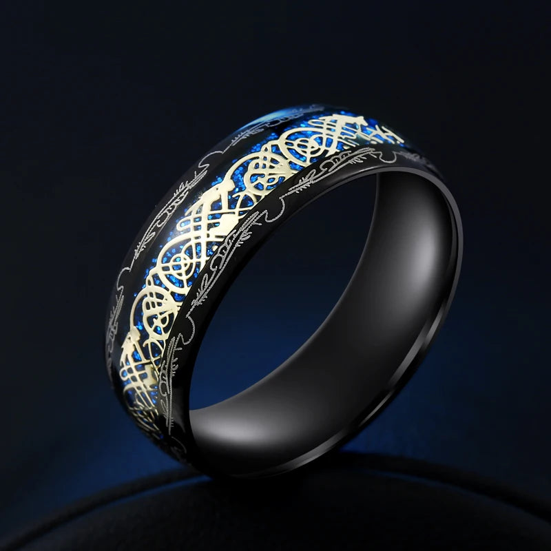 2024 Stainless Steel Dragon Ring for Men Inlay Purple Red Green Black Carbon Fiber Ring Wedding Band Jewelry Size 6-13