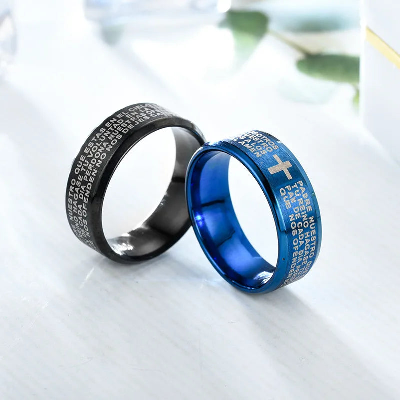 Fashion Men's Stainless Steel Bible Verse Jesus Cross Rings For Men Christian Cross Religious Ring Men Amulet Jewelry Wholesale