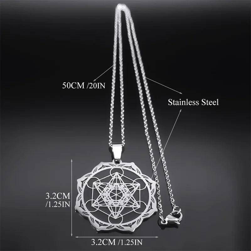 Sacred Geometry Solomon Necklace Metatron Archangel Angel Seal Stainless Steel Flower of Life Pendant Necklaces Jewelry N7961S04