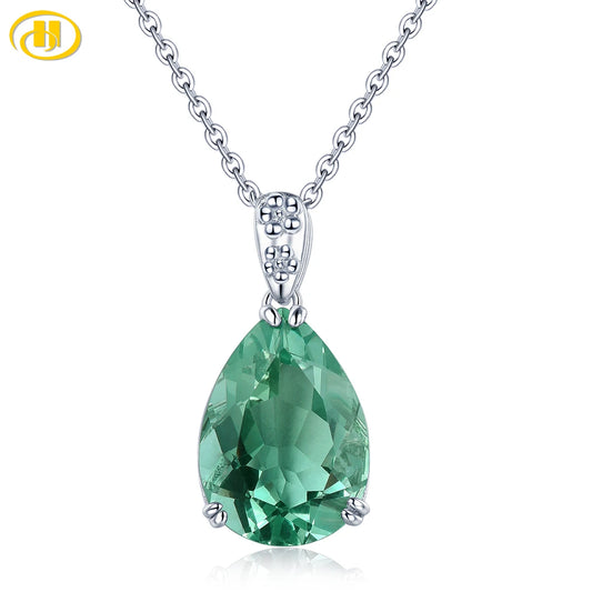 Natural Green Fluorite Solid Silver Pendant 4.9 Carats Genuine Deep Green Gemstone Classic Water Drop Design Women Favorite Gift Default Title