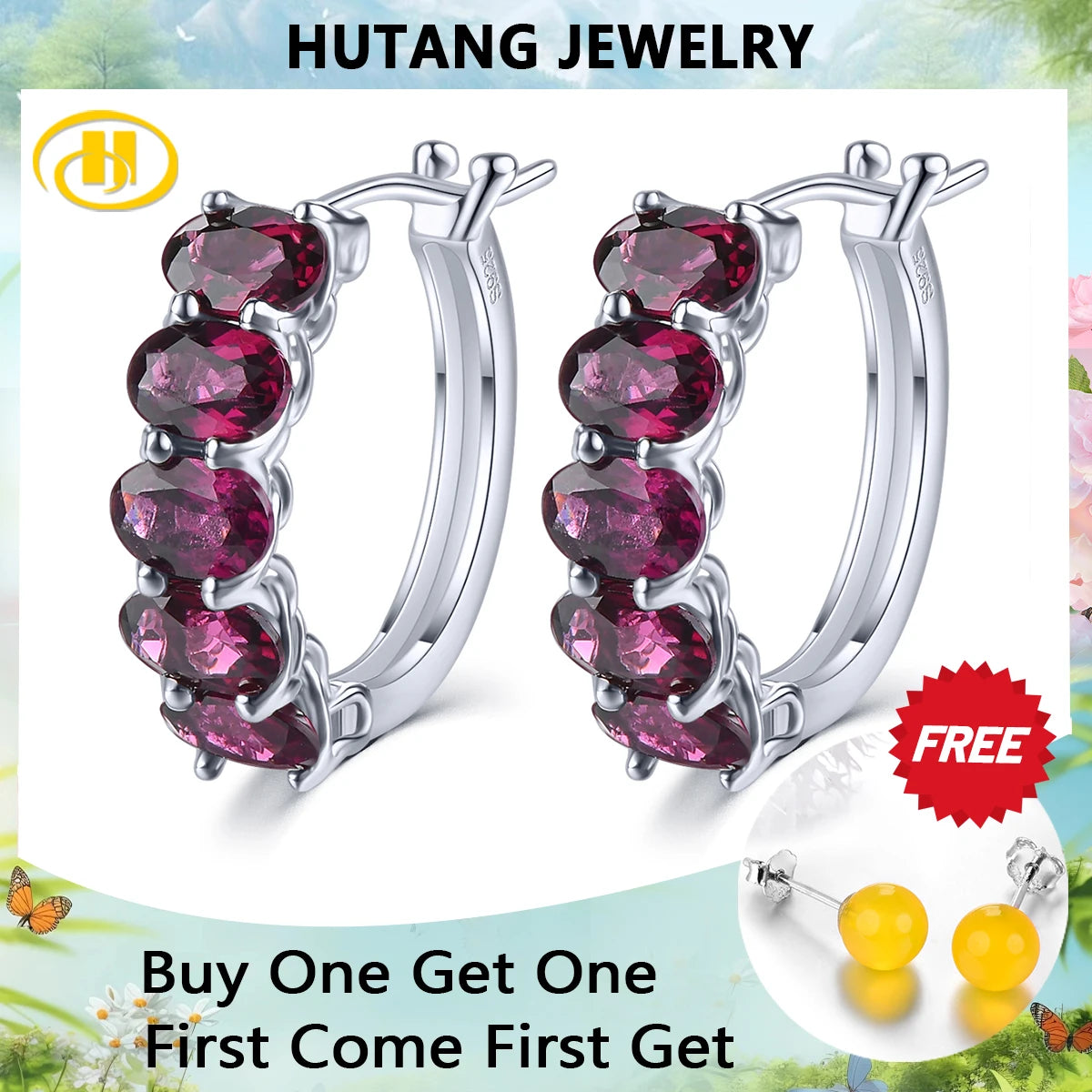 Natural Rhodolite Garnet Sterling Silver Clip Earring 6 Carats Genuine Rose Garnet Women Classic Romantic S925 Fine Jewelrys Default Title