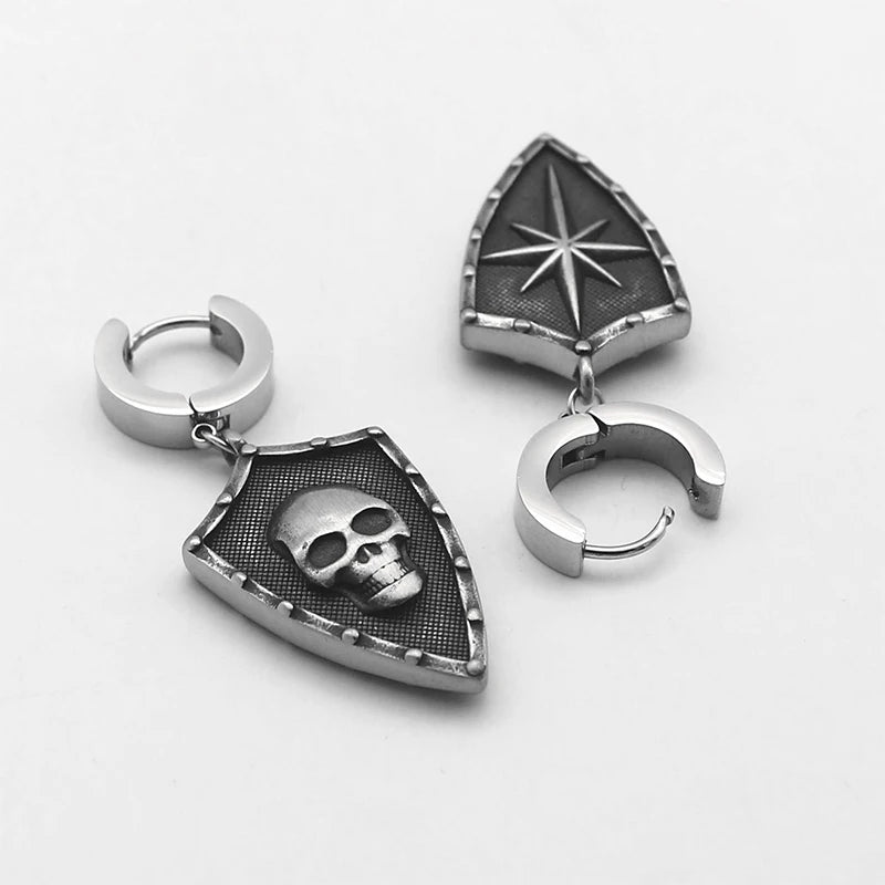 Vintage Skull Shield Pendant Necklace Stainless Steel Charms Punk Amulet North Star Necklace Jewelry Gift  Mainland China