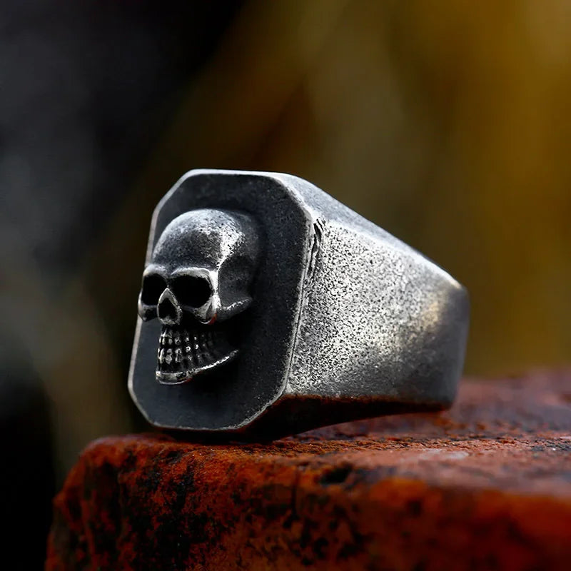 Vintage Pirate Signet Double Knife Skull Rings Men Stainless Steel Viking Compass Ring Biker Amulet Jewelry Gift Drop Shipping