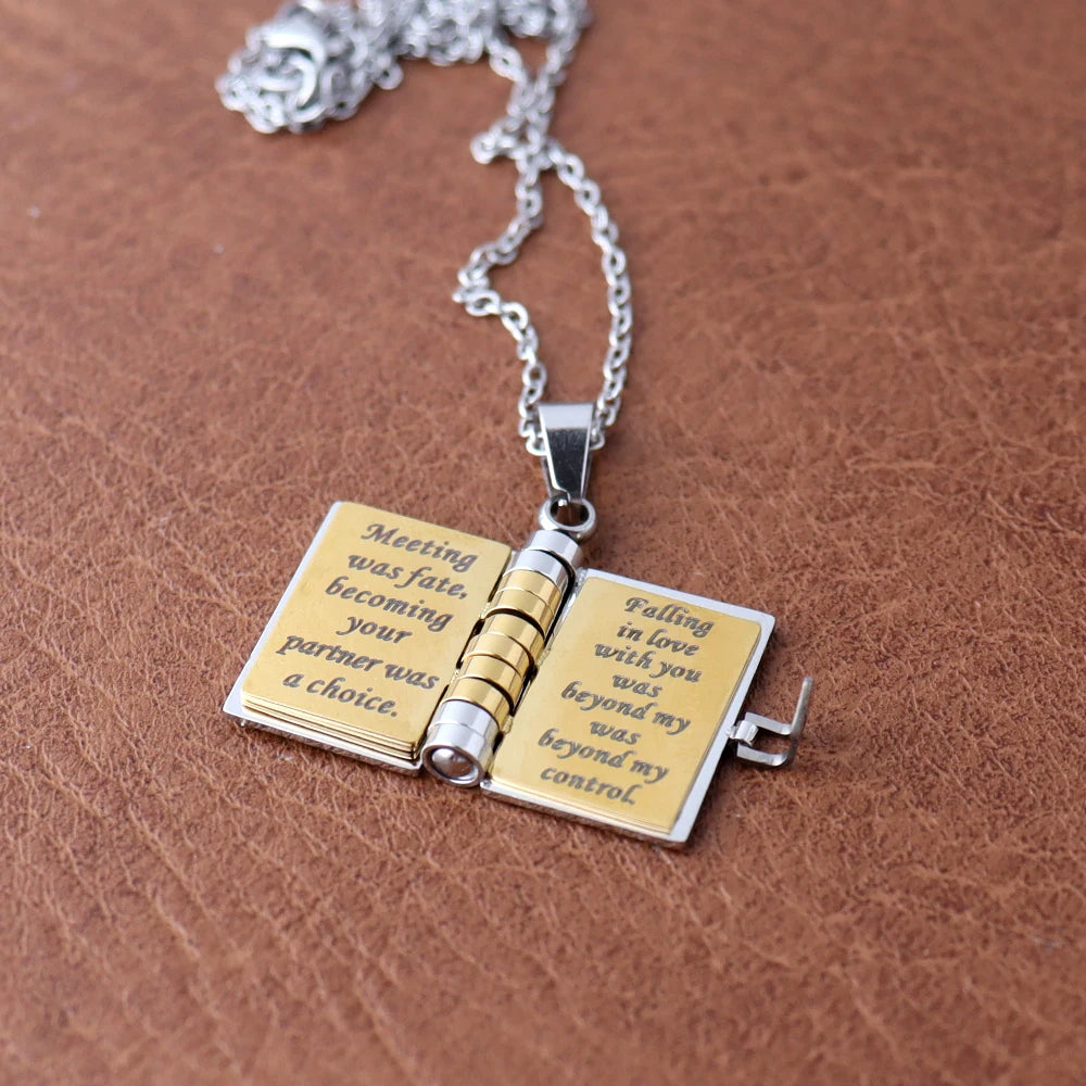 Small size Fashion Romantic Love Book Heart Pendant Stainless Steel Tiny 18mm Love Book Heart Necklaces for Women Jewelry Gifts