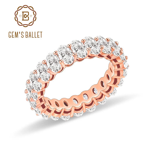 GEM'S BALLET Eternity Wedding Band - 3X5mm Oval Cut Colorless Moissanite Full Eternity Band, Stackable Matching Band Rings