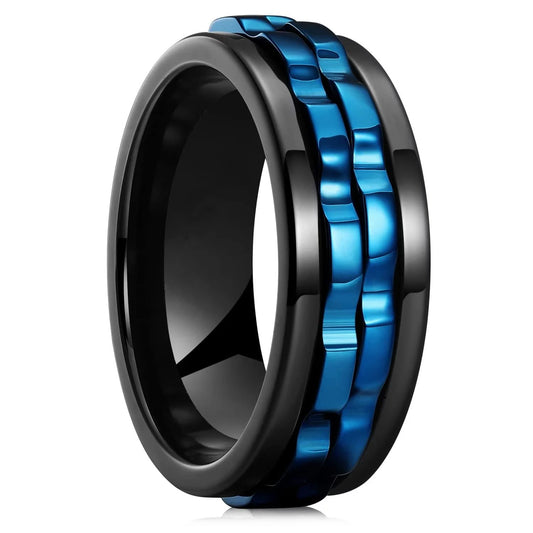 Fashion Punk Style Gear Rotating Anxiety Fidget Ring Titanium Steel Chain Spinner Rings For Men Rock Biker Wedding Party Jewelry