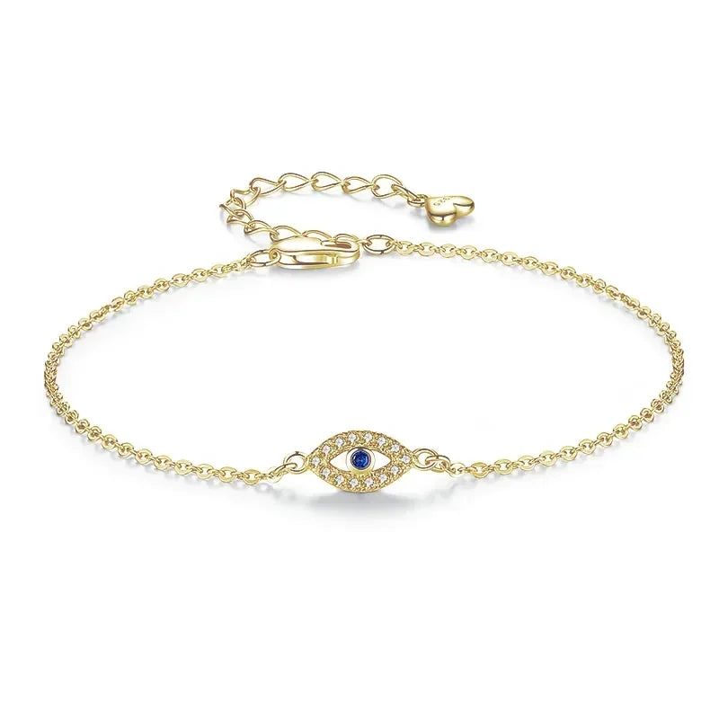 KALETINE Lucky Evil Eye Bracelet 925 Sterling Silver Bracelets for Women Blue Stone CZ Turkey Adjustable Men Jewelry KLTB099 18K Gold Color Adjustable to 20CM