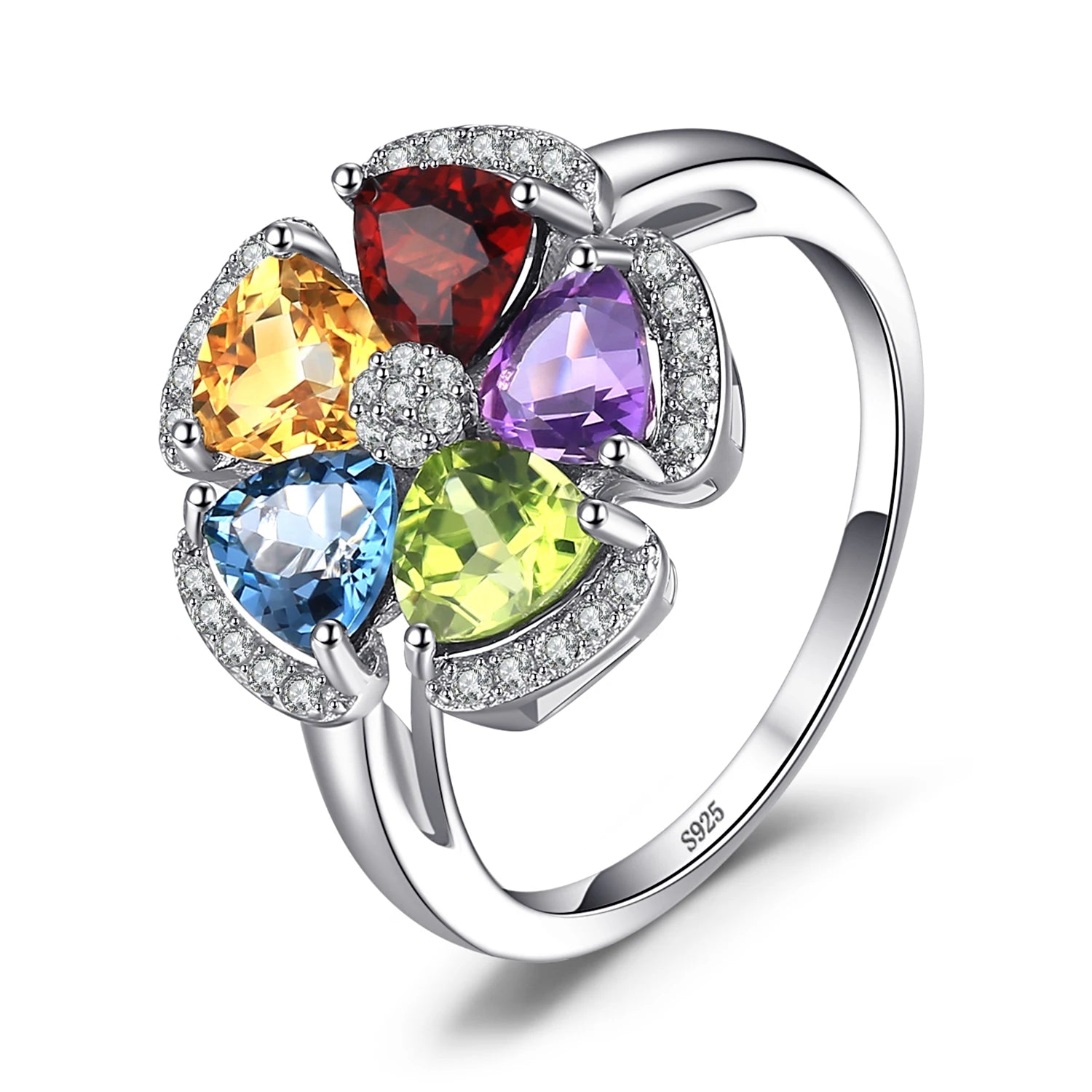 JewelryPalace 2.6ct Genuine Blue Topaz Amethyst Citrine Garnet Peridot Open Adjustable Cocktail Promise Ring 925 Sterling Silver 925 Sterling Silver resizable