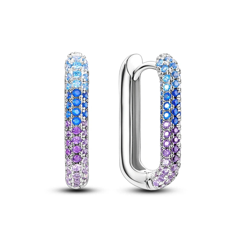 Genuine 925 Sterling Silver Starry Moon Feather Hoop Earrings Fit Original Charms Fashion Women Earrings Jewelry Gift 2024 New KTE071